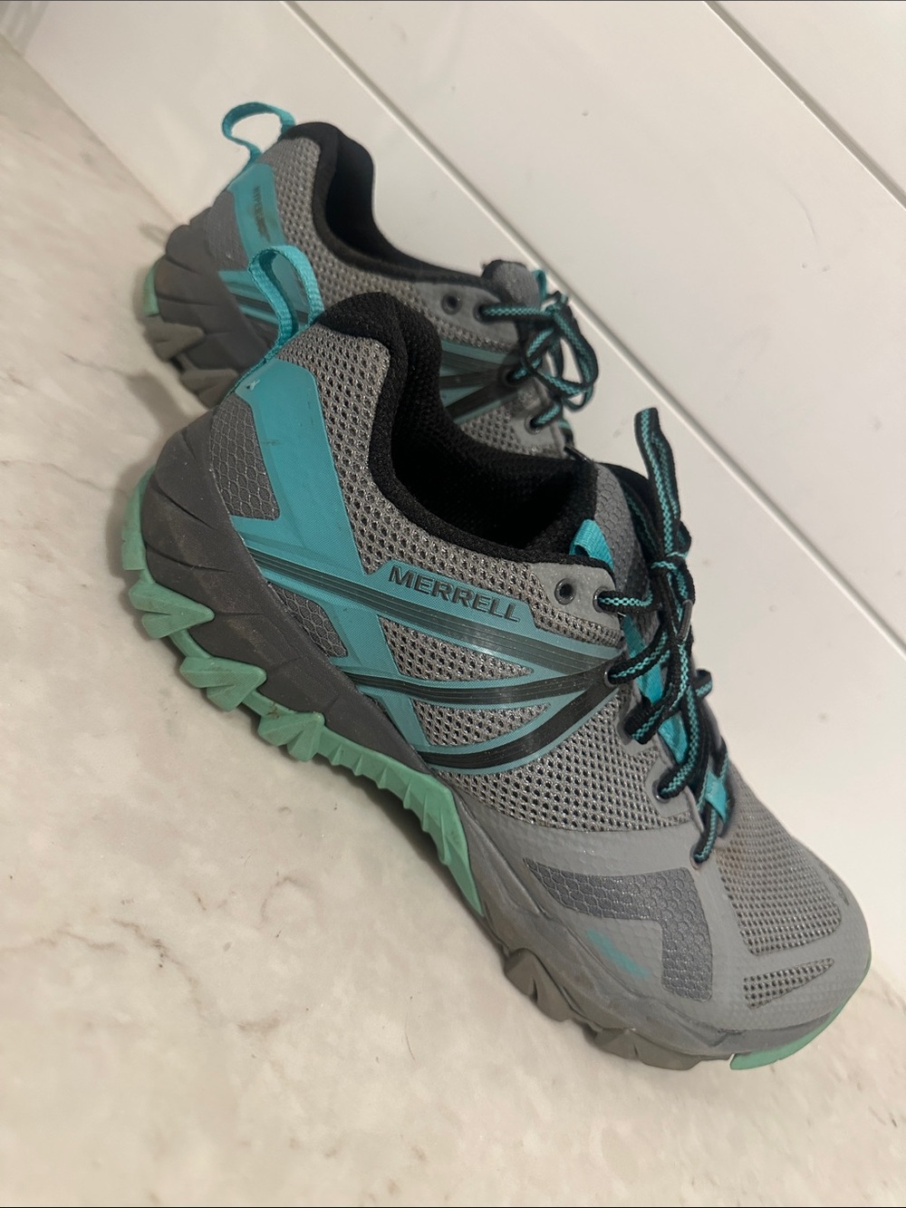 Merrell Women's Gray and Teal Trail Hiking Sneakers